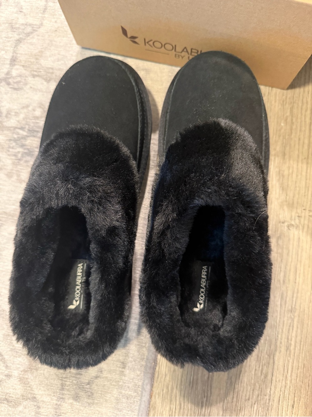 Koolaburra by UGG Tizzey Black Faux Fur Slippers Size 10 NWT